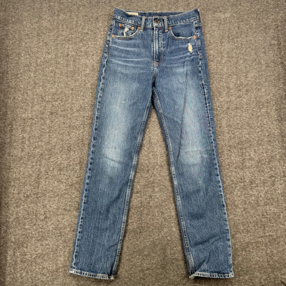 Gap Sky High Straight Jeans Womens 26 2 Regular Medium Wash Distressed Denim